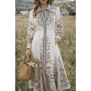 Womens Bohemian Prairie Maxi Dress Romantic Floral Print Long Sleeve Cottagecore